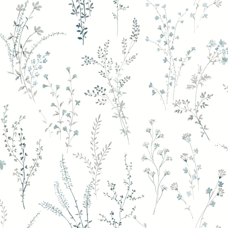 Blue and Green Non-glossy Floral Peel and Stick Wallpaper