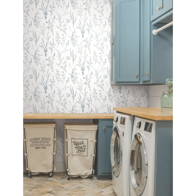 Blue and Green Non-glossy Floral Peel and Stick Wallpaper