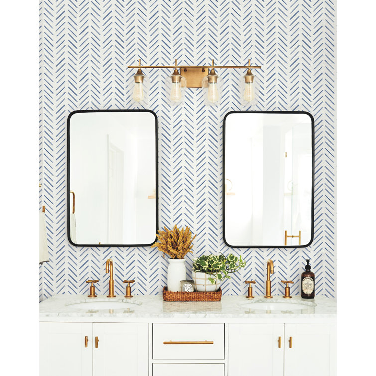 Navy and White Herringbone Peel and Stick Wallpaper Roll