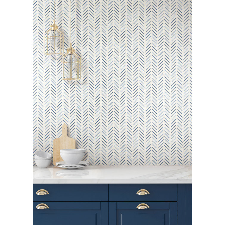 Navy and White Herringbone Peel and Stick Wallpaper Roll