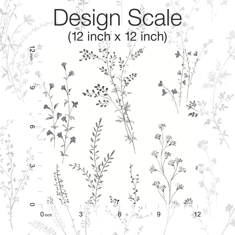Black and White Wildflower Sprigs Peel and Stick Wallpaper