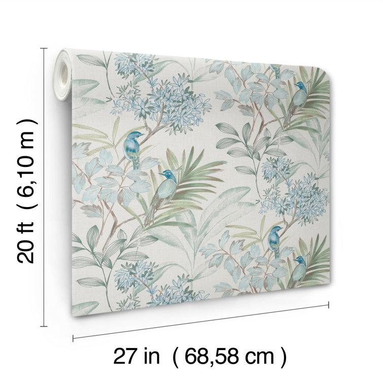 Turquoise Floral and Botanical Peel & Stick Wallpaper Roll
