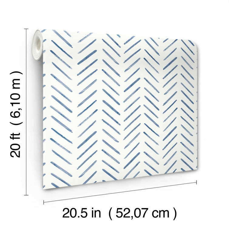 Navy and White Herringbone Peel and Stick Wallpaper Roll