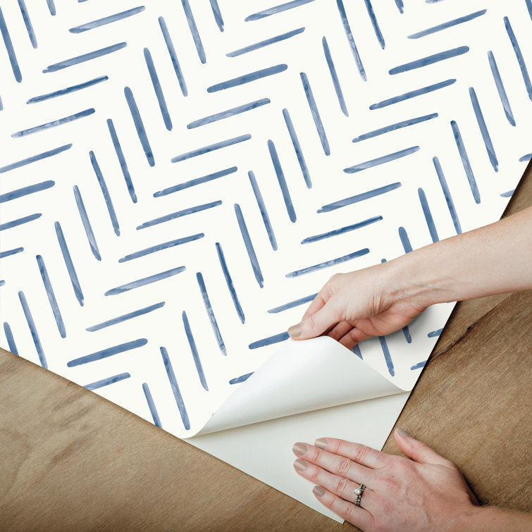 Navy and White Herringbone Peel and Stick Wallpaper Roll