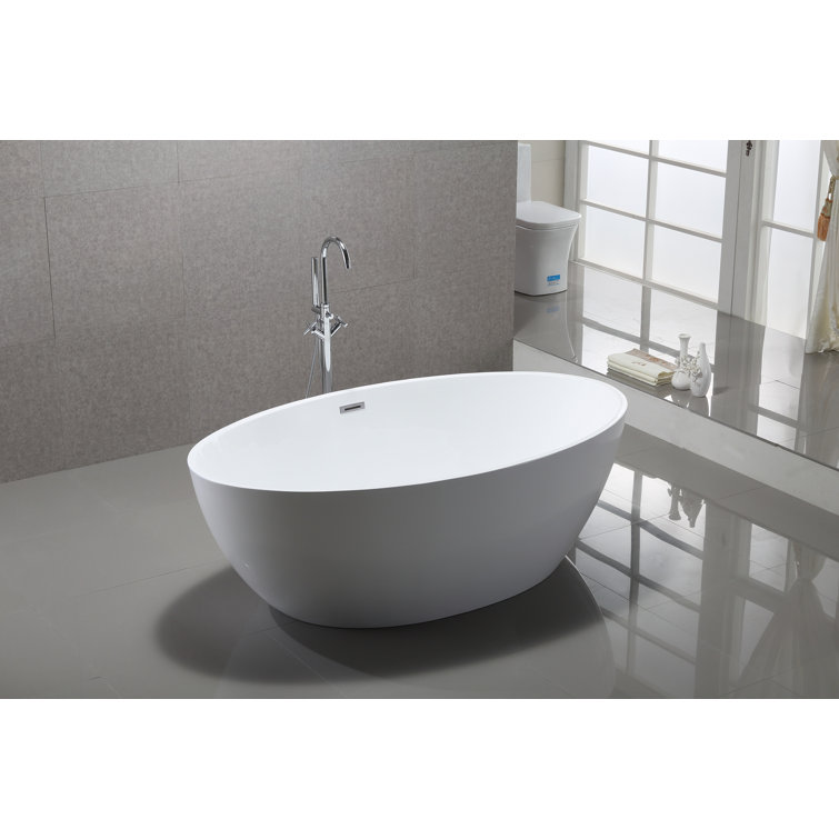 65'' Glossy White Freestanding Acrylic Oval Bathtub