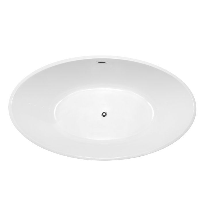 65'' Glossy White Freestanding Acrylic Oval Bathtub