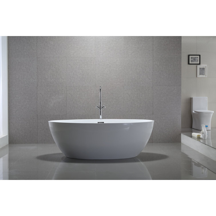 65'' Glossy White Freestanding Acrylic Oval Bathtub