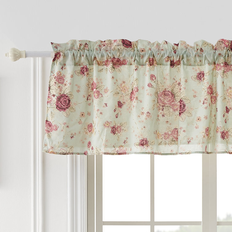 Antique Rose Floral Cotton Window Valance, Blue