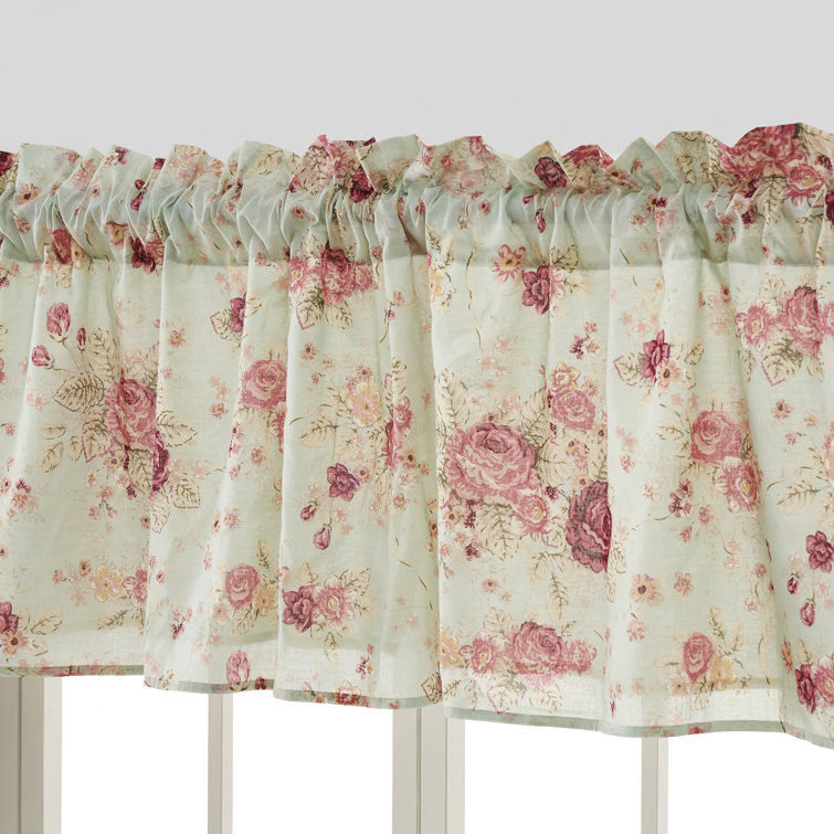 Antique Rose Floral Cotton Window Valance, Blue