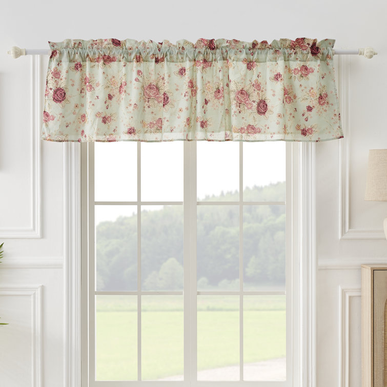 Antique Rose Floral Cotton Window Valance, Blue