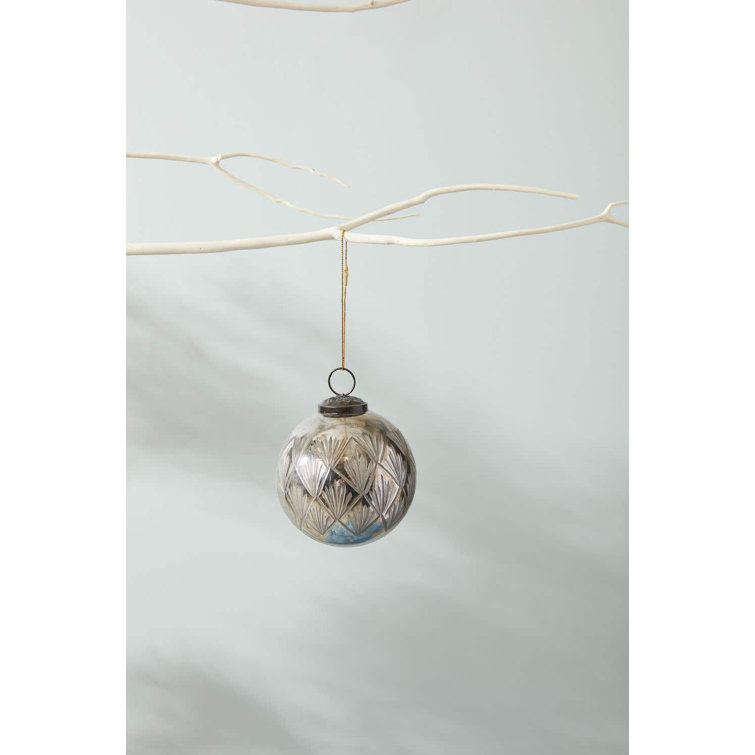 Vintage Silver Metal Etched Ball Ornament Set