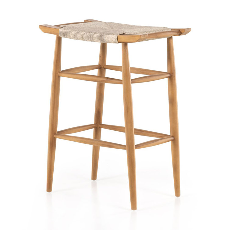 Natural Teak and Wicker Saddle Counter Stool