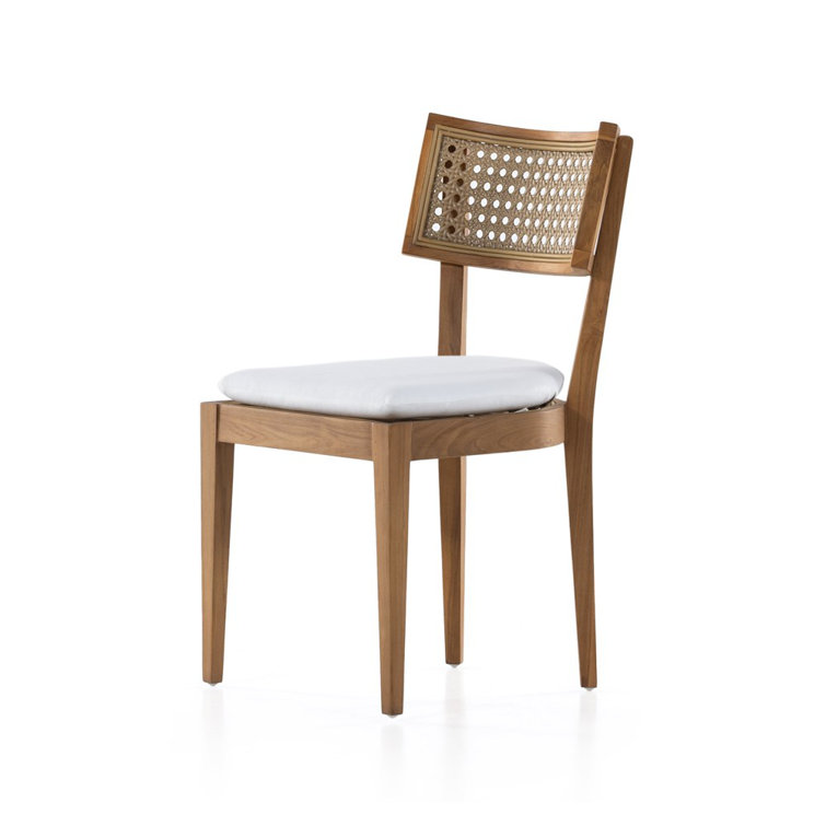 Jaz Mixed Material Natural Teak and Faux Rattan Dining Chair with Cushion