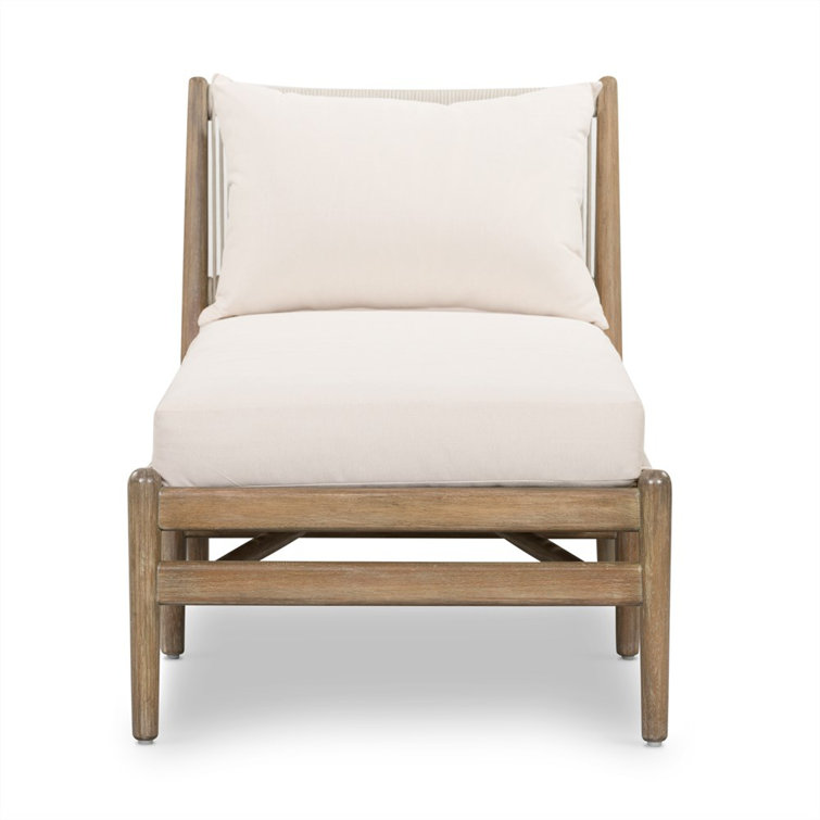 Lakin Oat Outdoor Wicker Chaise Lounge with White Cushions