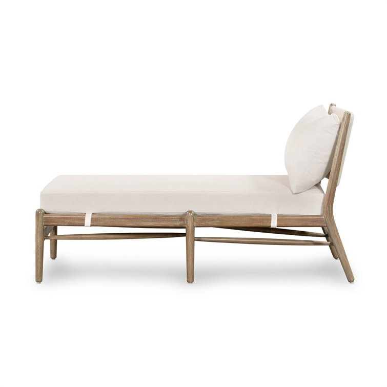 Lakin Oat Outdoor Wicker Chaise Lounge with White Cushions