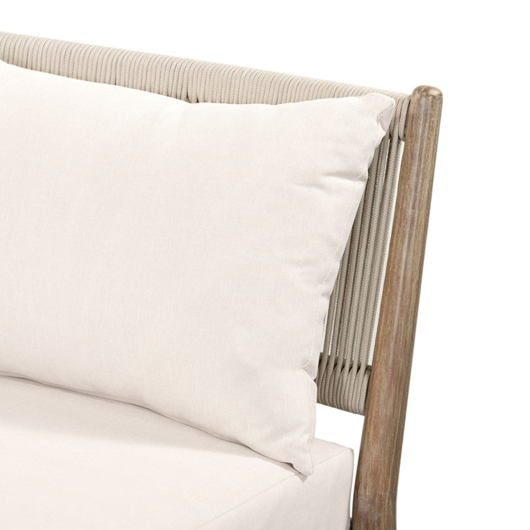 Lakin Oat Outdoor Wicker Chaise Lounge with White Cushions