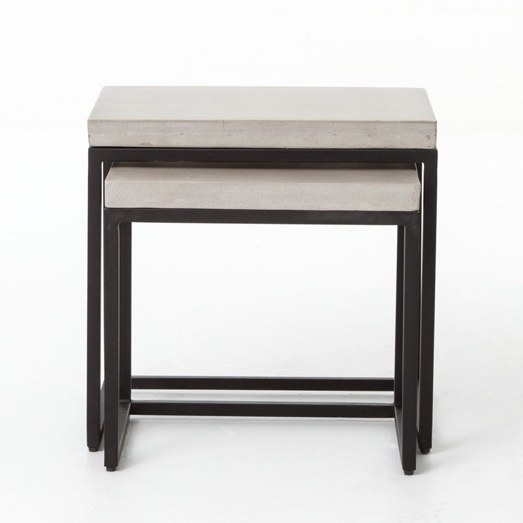 Maximus Square Concrete & Iron Nesting Side Tables Set