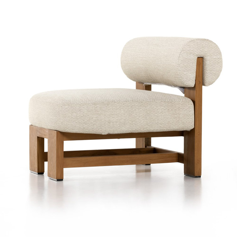 Solano Natural Teak 30" Stationary Outdoor Chair with Faye Sand Cushion