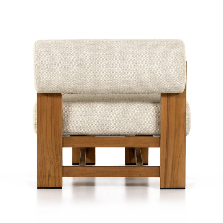 Solano Natural Teak 30" Stationary Outdoor Chair with Faye Sand Cushion