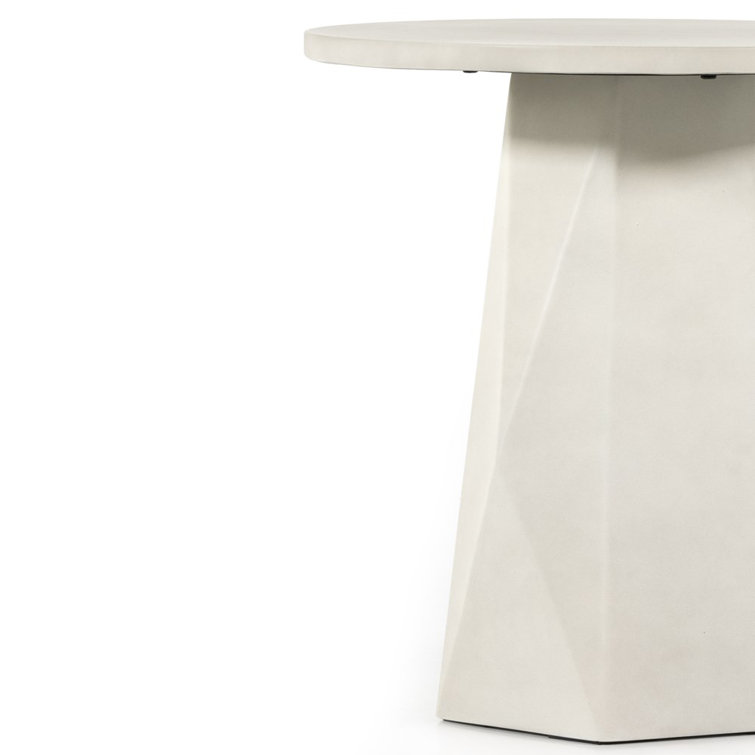Bowman 22" White Concrete Faceted Round Side Table