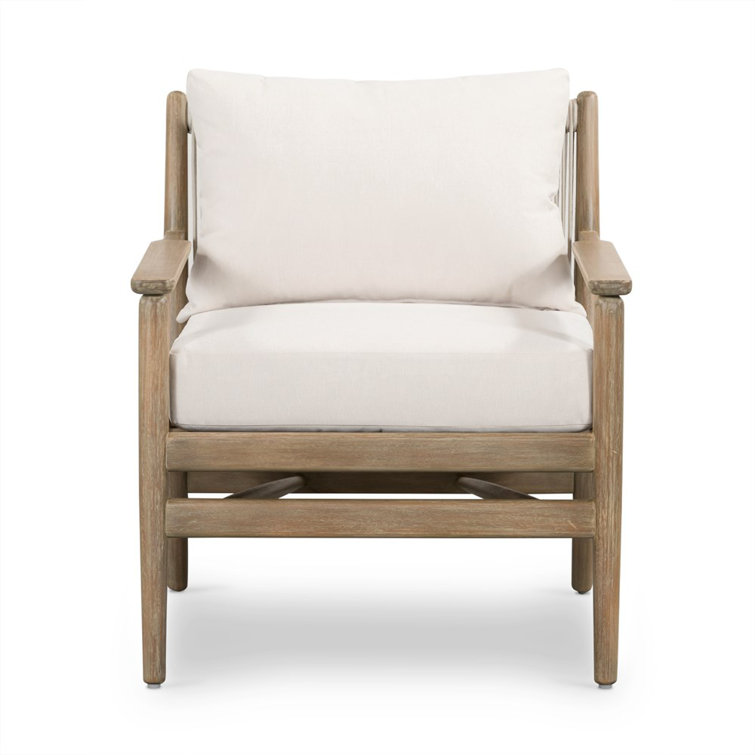 Ivory Cushioned Eucalyptus Outdoor Lounge Chair with Rope Detailing