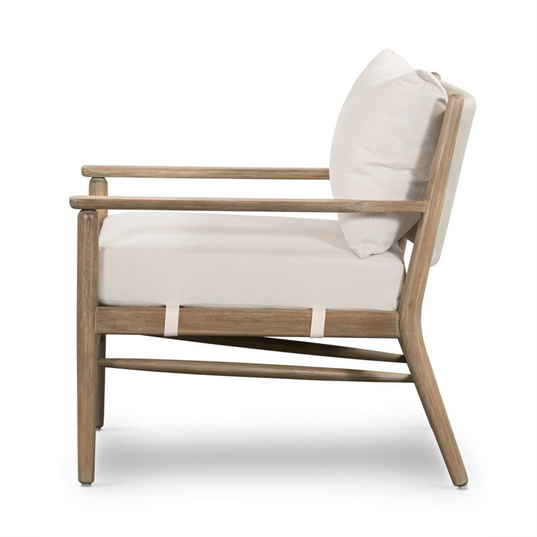 Ivory Cushioned Eucalyptus Outdoor Lounge Chair with Rope Detailing