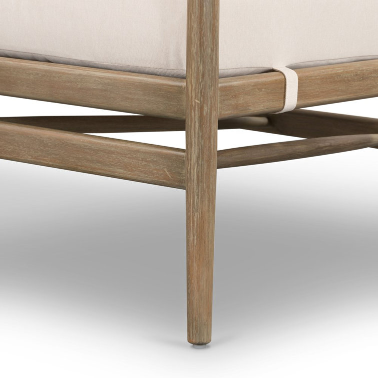 Ivory Cushioned Eucalyptus Outdoor Lounge Chair with Rope Detailing
