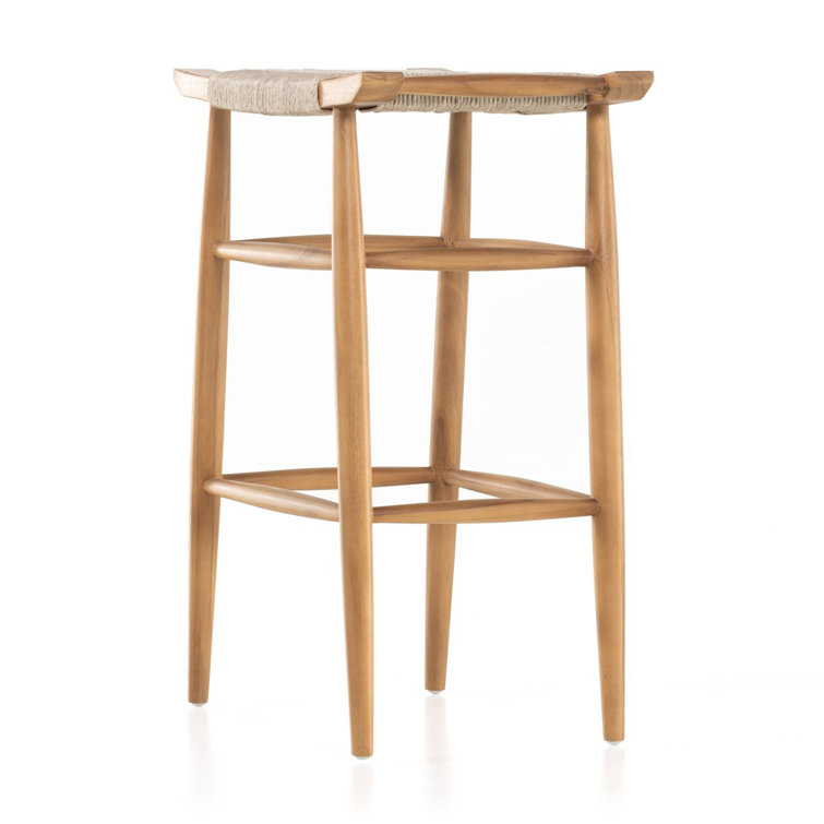 Natural Teak and Wicker Saddle Counter Stool