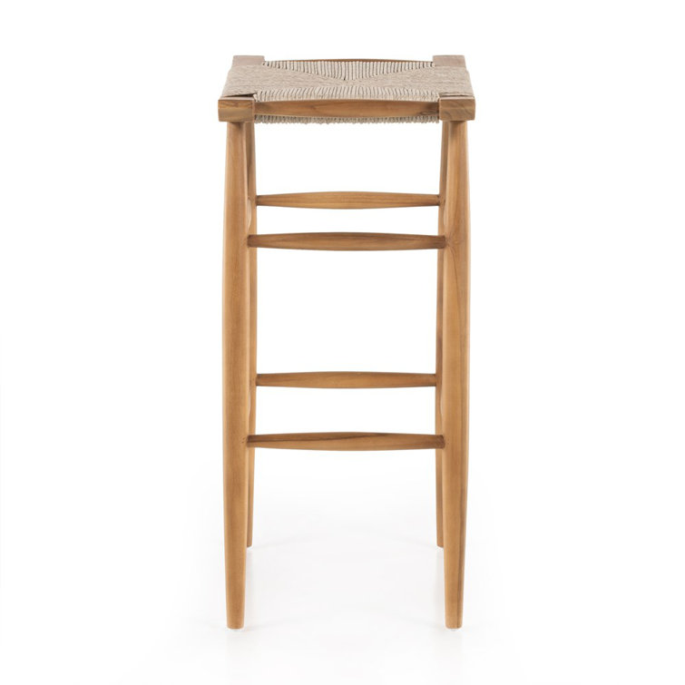 Natural Teak and Wicker Saddle Counter Stool