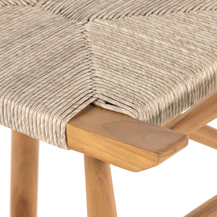 Natural Teak and Wicker Saddle Counter Stool