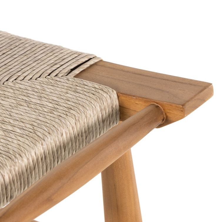 Natural Teak and Wicker Saddle Counter Stool