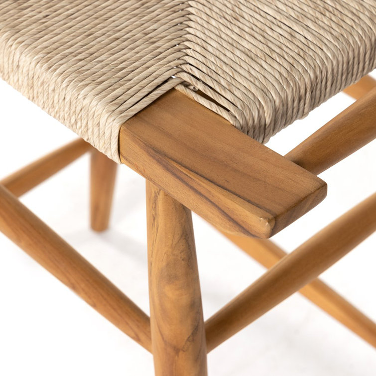 Natural Teak and Wicker Saddle Counter Stool