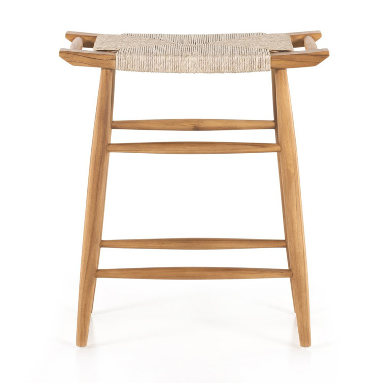Natural Teak and Wicker Saddle Counter Stool