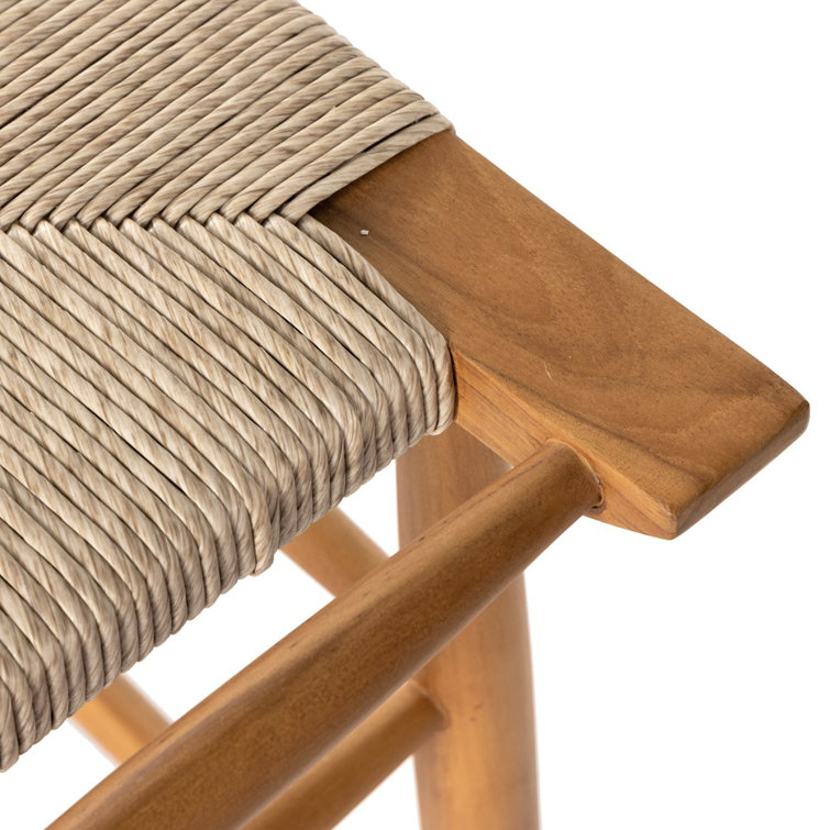 Natural Teak and Wicker Saddle Counter Stool