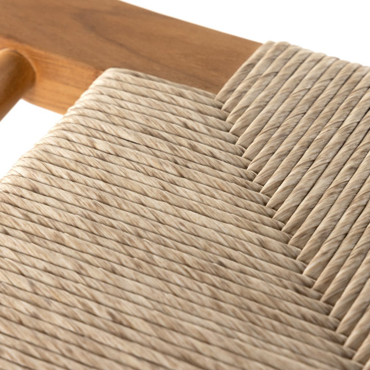 Natural Teak and Wicker Saddle Counter Stool