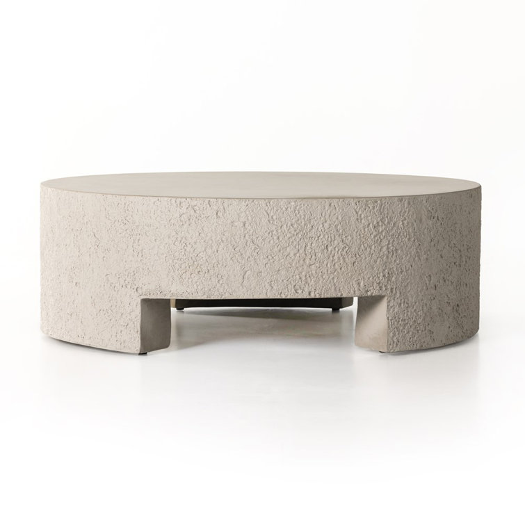 Kember 48'' White Pumice Concrete Outdoor Round Coffee Table