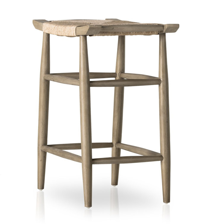 Weathered Gray Teak and Wicker Outdoor Bar Stool