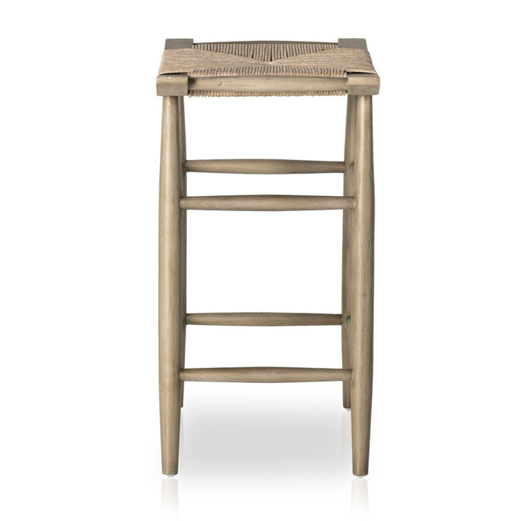 Weathered Gray Teak and Wicker Outdoor Bar Stool