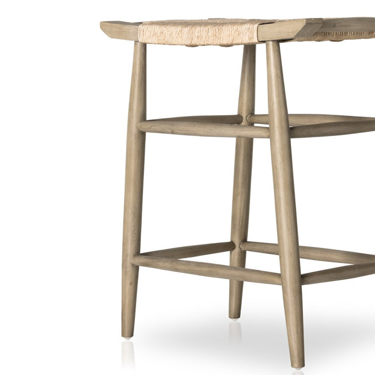 Weathered Gray Teak and Wicker Outdoor Bar Stool