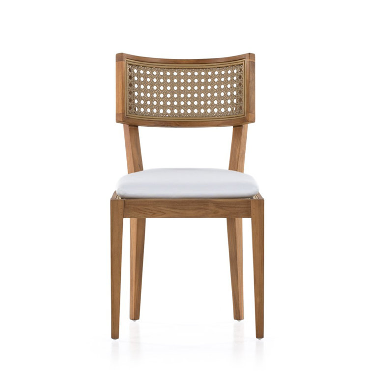 Jaz Mixed Material Natural Teak and Faux Rattan Dining Chair with Cushion