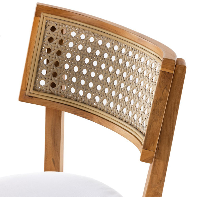 Jaz Mixed Material Natural Teak and Faux Rattan Dining Chair with Cushion