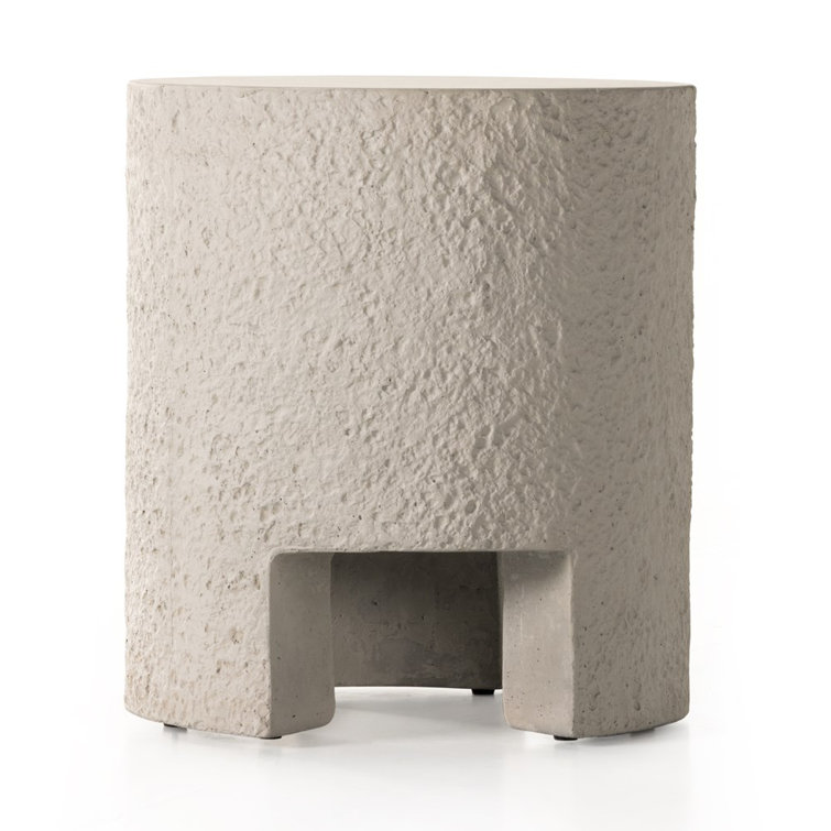 Beige Textured Concrete Round Outdoor Side Table