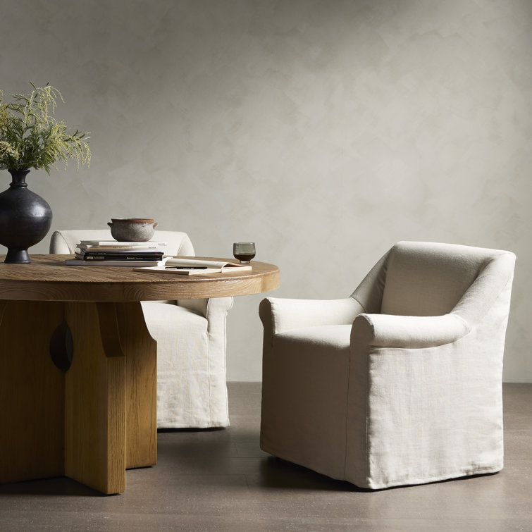 Brown Linen Upholstered Arm Chair with Wood Frame