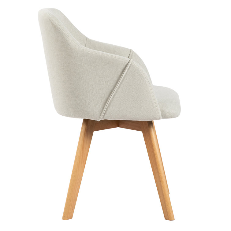Beige Linen Upholstered Swivel Side Chair with Beech Wood Legs, Set of 2