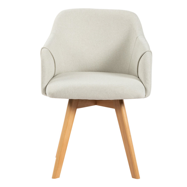 Beige Linen Upholstered Swivel Side Chair with Beech Wood Legs, Set of 2