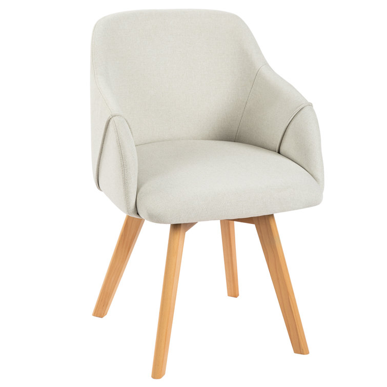 Beige Linen Upholstered Swivel Side Chair with Beech Wood Legs, Set of 2