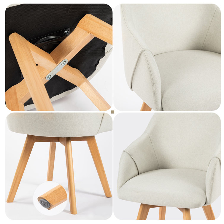 Beige Linen Upholstered Swivel Side Chair with Beech Wood Legs, Set of 2