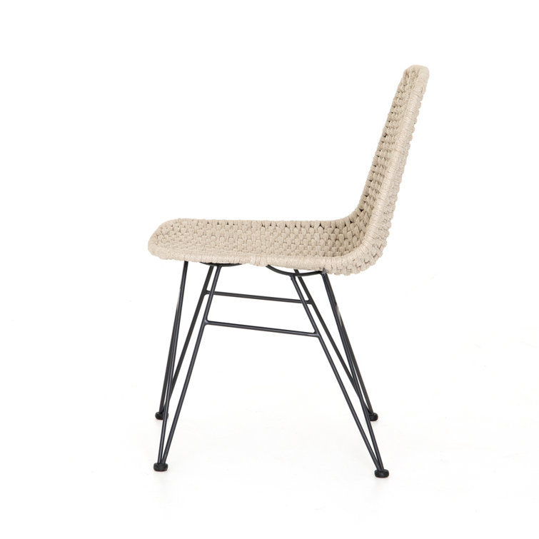 Cream Woven Rope Armless Side Chair with Black Legs