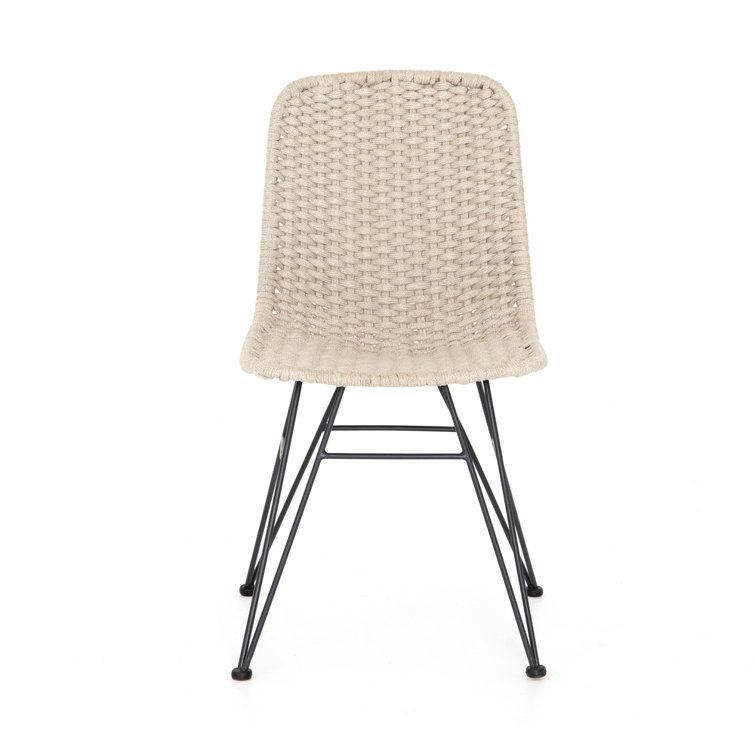 Cream Woven Rope Armless Side Chair with Black Legs