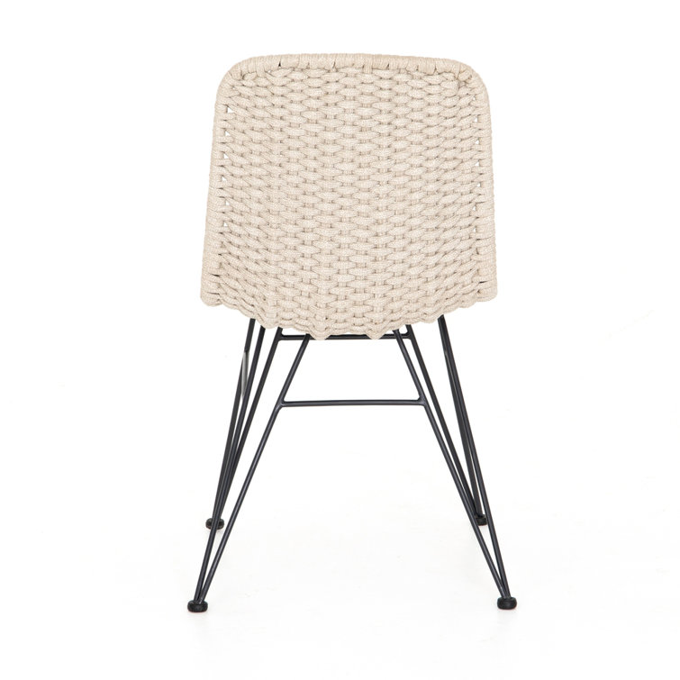 Cream Woven Rope Armless Side Chair with Black Legs
